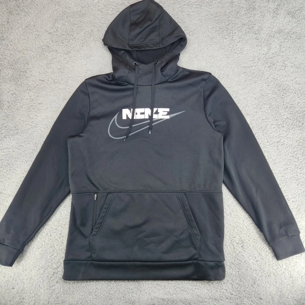 Nike Therma-Fit Hoodie Cowl Neck Mens Size M Black Hooded Sweatshirt Nike Swoosh